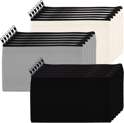 36 Stuks Katoenen Canvas Tassen met Ritssluiting voor Doe-Het-Zelf, Make-up en Toiletartikelen - Zwart, Grijs en Wit