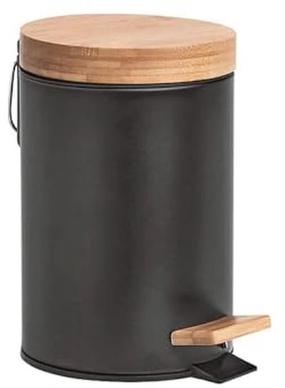 Zeller 18910 cosmetica-emmer, 3 liter, metaal/bamboe, zwart, soft-close, ca. 16,8 x 24