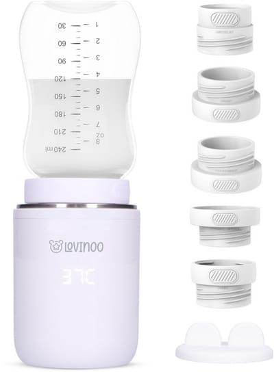Lovinoo Flessenwarmer 2 stuks – 4 Temperatuurniveaus - Draagbaar & Draadloos - Flesverwarmer voor Babyvoeding – USB Oplaadbaar – Inclusief 5 Adapters - 13.200 mAh - Wit