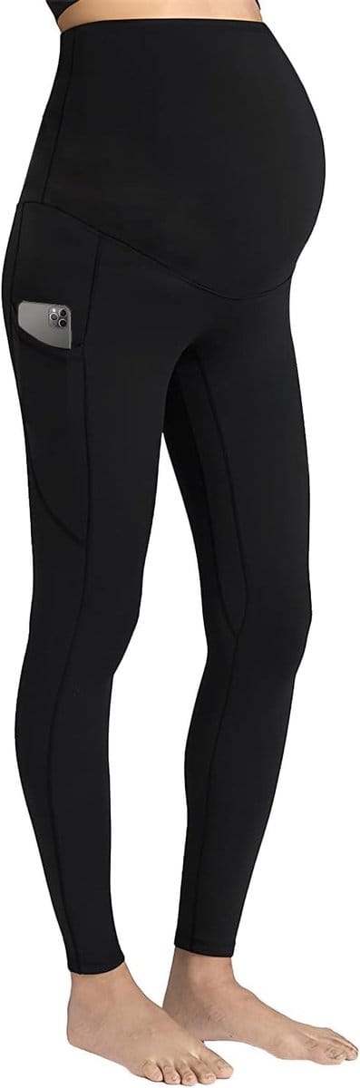 Zwarte zwangerschapsleggings, rekbare zwangerschapsbroek, comfortabele yoga pants met zakken voor het hele jaar, ideaal voor training en casual gebruik