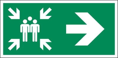 Verzamelplaats sticker met pijl rechts 400 x 200 mm