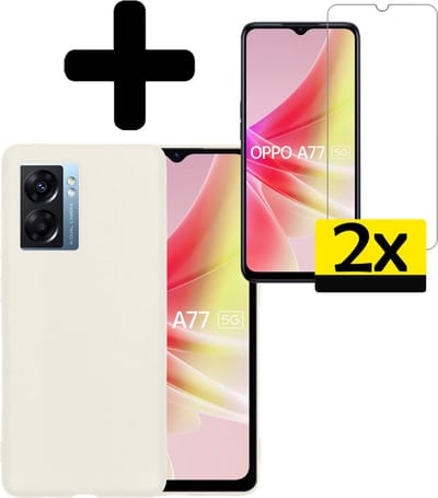 Hoesje - Met 2x Screenprotector - Geschikt voor OPPO A77 - Sterk & Shockproof - Back Cover - Siliconen Case - Telefoon Hoes - Telefoonhoesjes - Wit