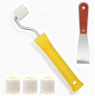 Complete Mini Verfroller Set met 4 Vervangrollen, 200mm Handvat en Spatel voor Nauwkeurig Schilderen van Hoeken en Randen, Ideaal voor Kleine Klussen en Detailwerk