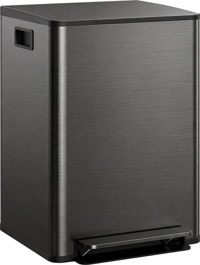 Prullenbak 2 vakken - Afvalscheiding - 2 x 30 L inhoud - Duo pedaalemmer Grijs- Afvalemmer 60 Liter - Recycle Afvalbak - Afvalscheidingsprullenbak - Hygiënisch Afval Scheiden - Keuken Vuilbak - Kantoor Prullenbakk - Glanzend zwart