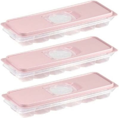 PlasticForte IJsblokjesvorm met deksel - 3x - 12 ijsklontjes - kunststof - oud roze - ijsblokjes maken