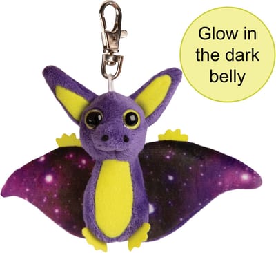 Suki Gifts Pluche knuffeldier vleermuis - paars/geel - 9 cm - sleutelhanger