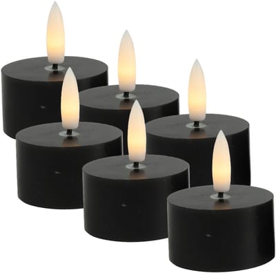 Countryfield LED theelichtjes/waxinelichtjes - 6x st - zwart - D4 x H5,2 cm - met timer