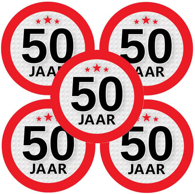 50 jaar leeftijd sticker - 10x - rond - Dia 9 cm - 50 jaar verjaardag - jubileum - leeftijd versiering
