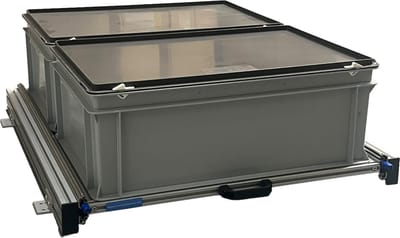 Aluminium schuifframe voor camper 80x60 cm inclusief 2 bakken met deksel