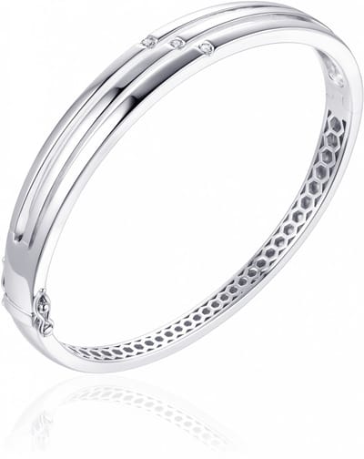 Gisser Jewels - Armband - Bangle gezet met 3x Zirkonia - 8mm Breed - Maat 60 - Gerhodineerd Zilver 925 - SB18-60 - Sieraad - Dames - 925 Zilver