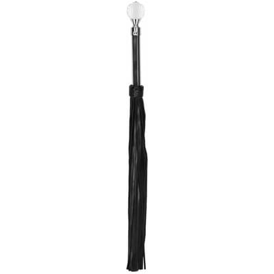 Pain - Sprankelende ronde lederen flogger met metalen handvat - zwart