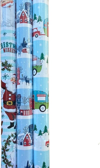 FESTIVE GIFTS Inpakpapier – Cadeaupapier – 300 x 70cm – 3 rollen – Kerst – Luxe Cadeauverpakking – Kleurrijk