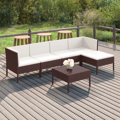 vidaXL - 6-delige - Loungeset - met - kussens - poly - rattan - bruin