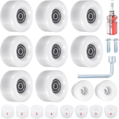 Rolschaatswielen Set - Quad Skate Wielen - Buiten Skaten - Inclusief Teenstoppers - 8 Stuks 58mm - Wit