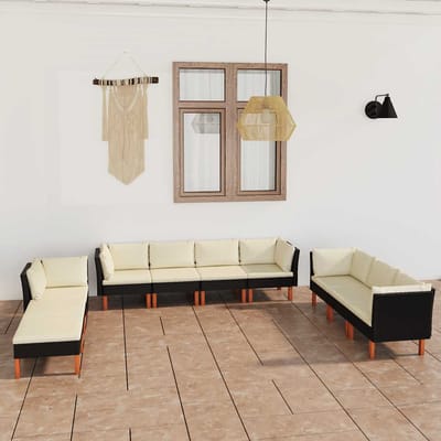 vidaXL - 10-delige - Loungeset - met - kussens - poly - rattan - zwart