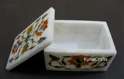 Snuisterij Doos - Inleg Werk - Sieraden Opbergen - Handgemaakt In India - 75 cm - Wit
