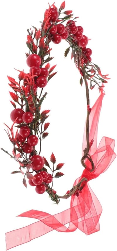 Bloemenkrans Hoofdband - Bruiloft Haardecor - Feestelijke Aankleding - Levensechte Bessen - 24 cm Diameter - Rood