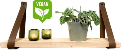 Leren plankdragers - Bruin - 2 stuks - PU lederen planken dragers - Kunstleer plank dragers - Wandplank industrieel - Legplankdrager - Schapdrager