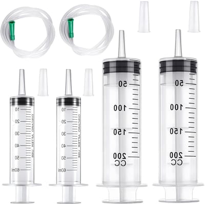 Allecto Plus - Grote Herbruikbare Spuiten 200ml en 60ml - 2 Stuks - Kunststof Steriel - Dierenvoeding en Laboratorium Gebruik