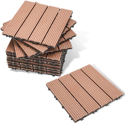 Terrastegels, 11 stuks (1 m²), kliktegels met houtlook, WPC-tegel, 30 x 30 cm, bruin