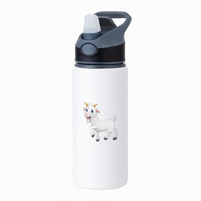 Hacebo® - Geiten waterfles met rietje zwart - Geit - Dieren liefhebbers - GOAT - kinderboerderij - water fles - 650ML