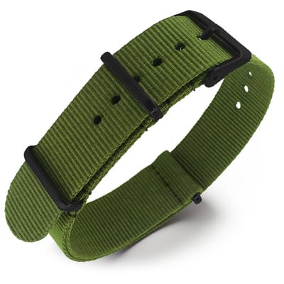 NATO Horlogeband G10 Military Nylon Strap - Legergroen - Zwart Staal 18mm