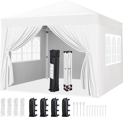 Partytent 3x3 Waterdicht - Opvouwbaar Paviljoen met Zijwanden en UV Bescherming - Verstelbare Easy Up Tent met Draagtas en Wielen - Tuintent voor Camping Tuinfeest Markt Kamperen