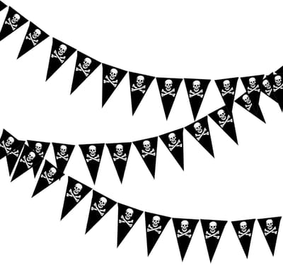 Dailygoods- Piratenvlag 3 stuks - Doodskop Banner - Polyester Vlaggenlijn - Halloween Decoratie - Verjaardagsfeest - Zwart/Wit