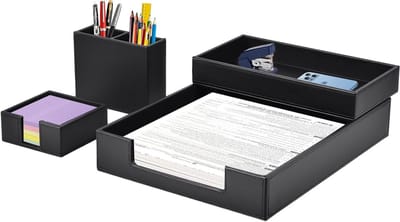 Complete Kantoorbenodigdheden Set met PU Lederen Organizer, Notitiehouder, Pennenhouder en Documenthouder voor A4 Papier