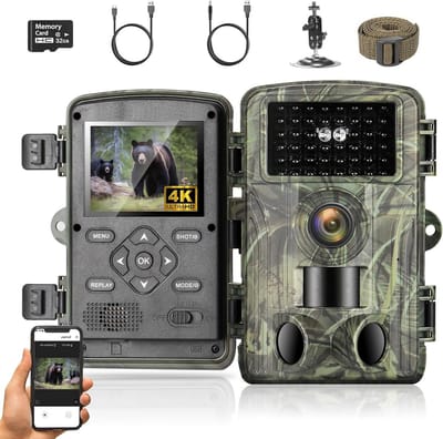 Wildcamera met WiFi - Trailcamera Nachtzicht - Dieren Observeren - 4K Video 60MP - 120 Graden Kijkhoek - Camouflage