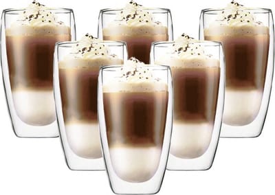Majestix Dubbelwandige Glazen - Set van 6 glazen - 450 ML - Isolerende Thermoglazen - Latte Macchiato - Cappuccino - Espresso - Koffie - Thee - Koude dranken