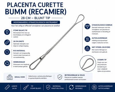 Belux Surgical Instruments / Bumm (Recamier) Placenta Curette – Stomp – 28 cm – RVS – Herbruikbaar & Autoclaveerbaar