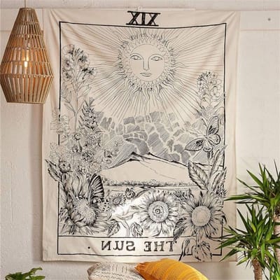 Zon Tarot Wandtapijt voor Middeleeuwse Decoratie in Slaapkamer en Woonkamer - 200 x 150 cm, Unieke Wanddecoratie, Spirituele Sfeer