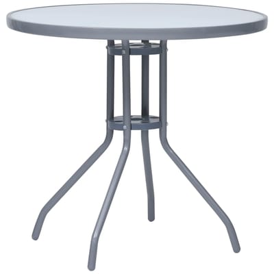 vidaXL - Tuintafel - 80 - cm - staal - en - glas - lichtgrijs