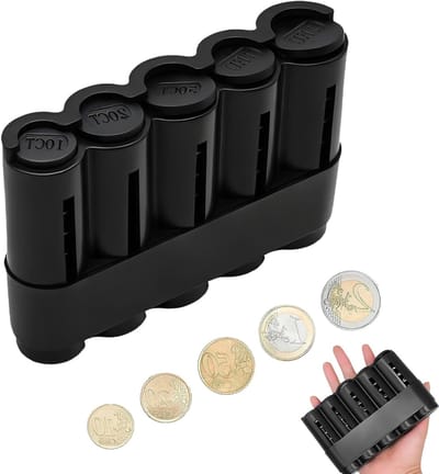 Robuuste plastic munthouder met 5 compartimenten voor 2 euro munten, ideaal voor verzamelaars en verkopers, zwart