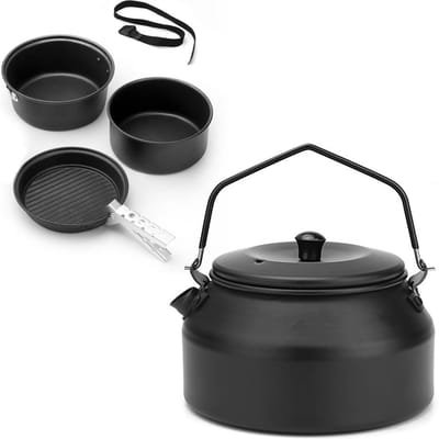 Ensemble de casseroles et bouilloires, ustensiles de cuisine portables et légers, Kit de désordre pour le Camping et la randonnée noir