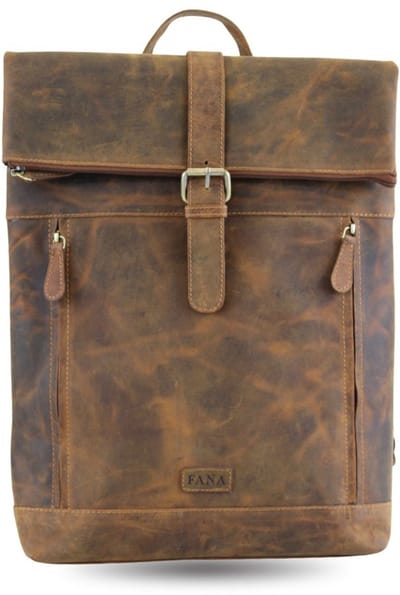 Fana Bags Leren Rugzak Bruin - Werk Rugzak met Veel Vakken - Business Rugtas - Leren Rugtas Dames / Heren - Buffelleer - Rolltop - Laptop Rugtas Leer