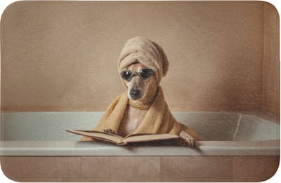 Badmat 60x40 cm - Antislip - Bad - Hond - Boek - Zonnebril - Badmatten voor badkamer - Badkamermat - Douchemat - Badkamer mat