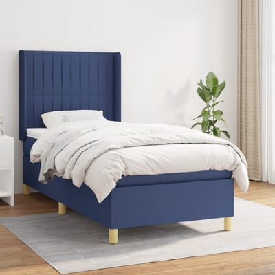 vidaXL - Boxspring - met - matras - stof - blauw - 90x200 - cm