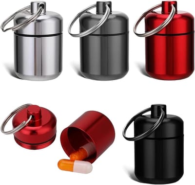 Set van 4 draagbare pillendoosjes voor reizen, kamperen en vissen - Sleutelhanger mini-capsuleoplossingen voor medicatie en vitamines