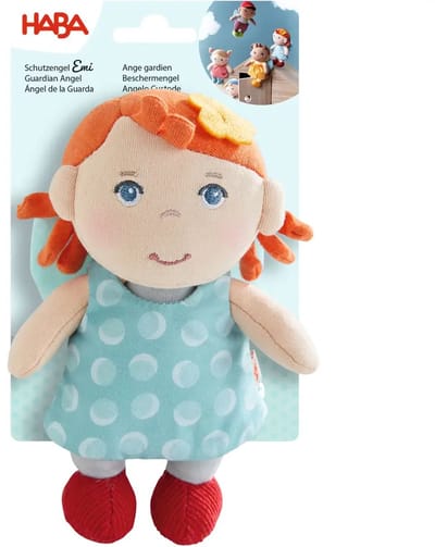 Haba knuffelpop beschermengel Emi 15 cm - zachte pop voor baby's.
