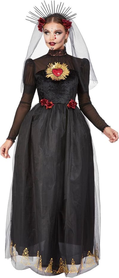 Smiffys Kostuum -L- Deluxe Day Of The Dead Sacred Heart Bride Zwart