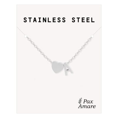 Letter A Ketting Zilverkleurig - Stainless Steel - Initiaal & Hartje Hanger - Initialen Ketting op Cadeau Kaartje - Pax Amare