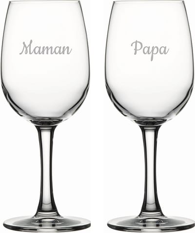 Witte wijnglas gegraveerd - 26cl - Maman & Papa