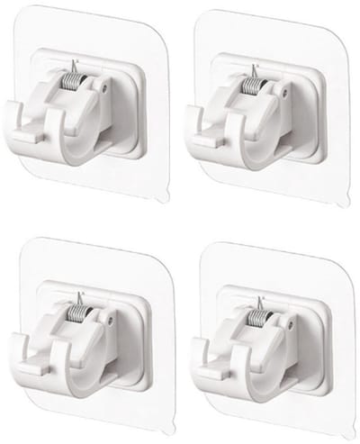 4 Stuks - Gordijnroedehouder - Ophanghaakjes - Gordijnroedehaken - 6*6*4,1 cm - Kunststof - Wit - Zelfklevende gordijnroedehouder - Draperiehaakhouders - Gordijnroedebeugels - Voor gordijnen, kasten