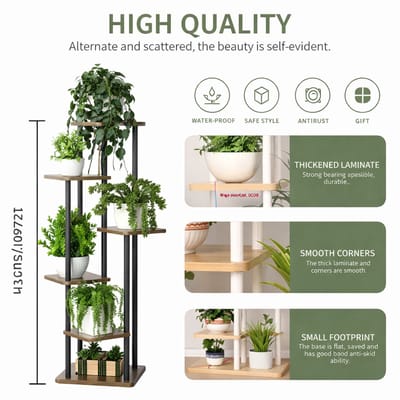 Allero Plantenrek - Plantenstandaard - 5 lagen - Wit - Plantentafeltje Voor Binnen - 106 cm Hoog - Plantentafel - Plantenzuil