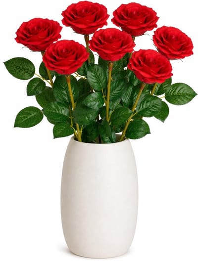 Mica Decorations Kunstbloem Roos Valentine - 6x - H59 cm - rood - kunststof - stelen kunstbloemen - boeket - rozen bloemetjes - Valentijnsdag