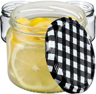KADAX Inmaakpotten met schroefdeksel, jampotten, 330 ml, voorraadpotten voor jam, honing, potten met schroefsluiting, zwart geruit, 10 stuks