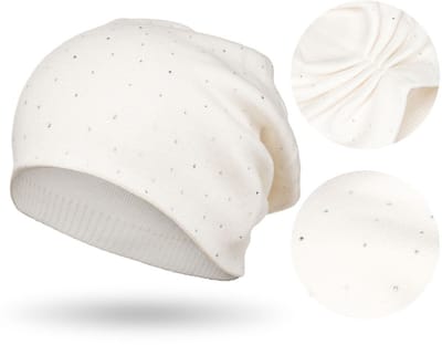 Peterson - Dames Wintermuts - Wit - Kristallen Versiering - Slouchy Stijl