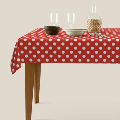 Tafelkleed Rechthoekig - Boerderij Tafelbedekking - Feestelijk Dineren - Spatwaterdicht Ontwerp - 152 x 228 cm - Rood Wit Stippen
